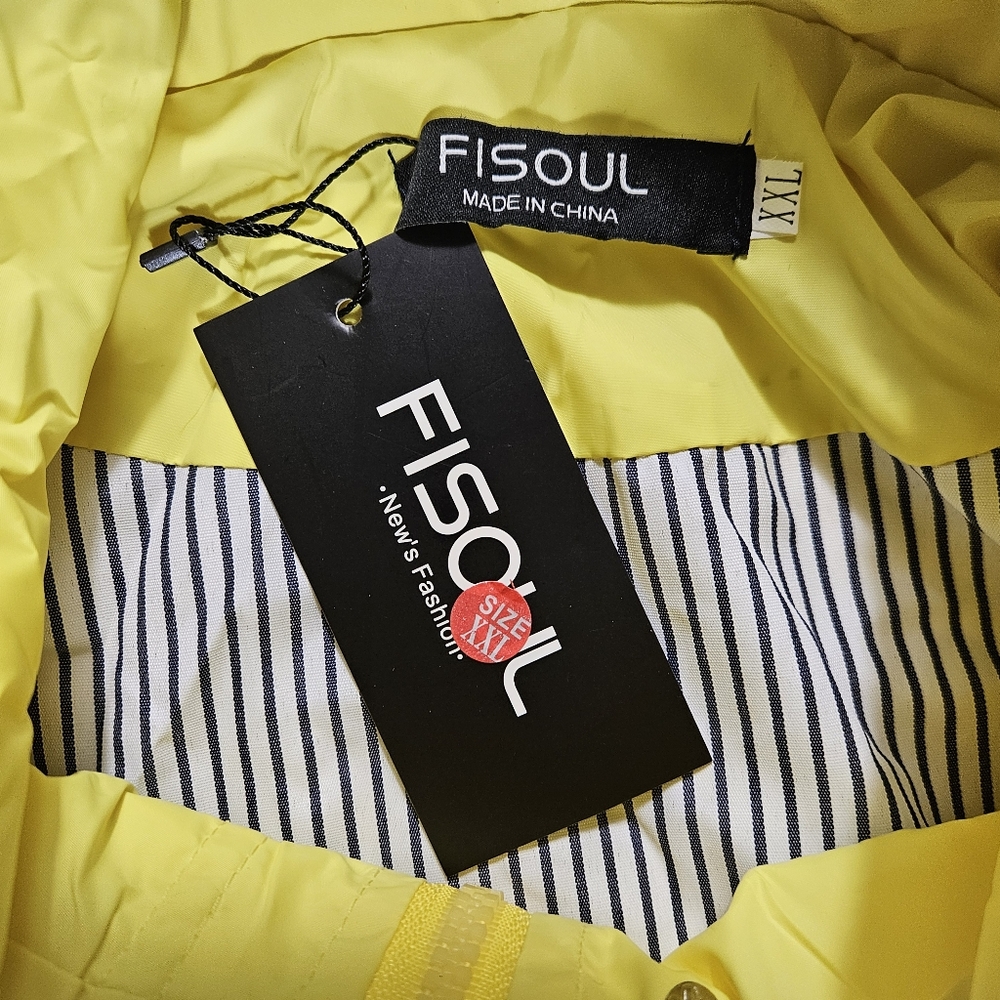 FISOUL Yellow Rain Coat Sz XXL Removable Hood Striped Lining Water-Resistant NWT - Picture 12 of 16